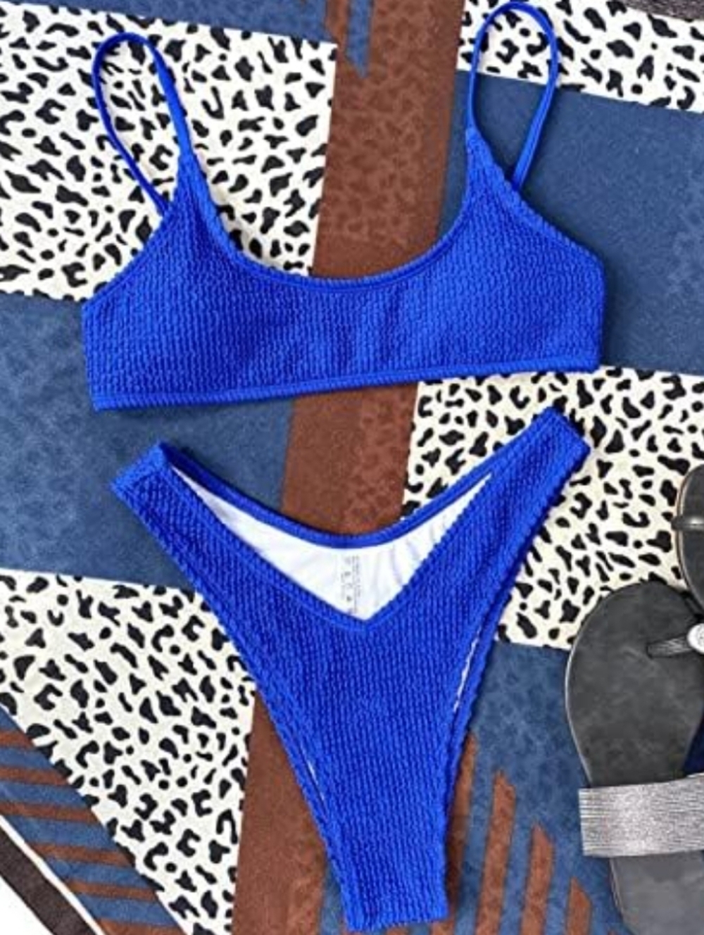 Shein Blue Textured Two-Piece Bikini - Women Swimsuit